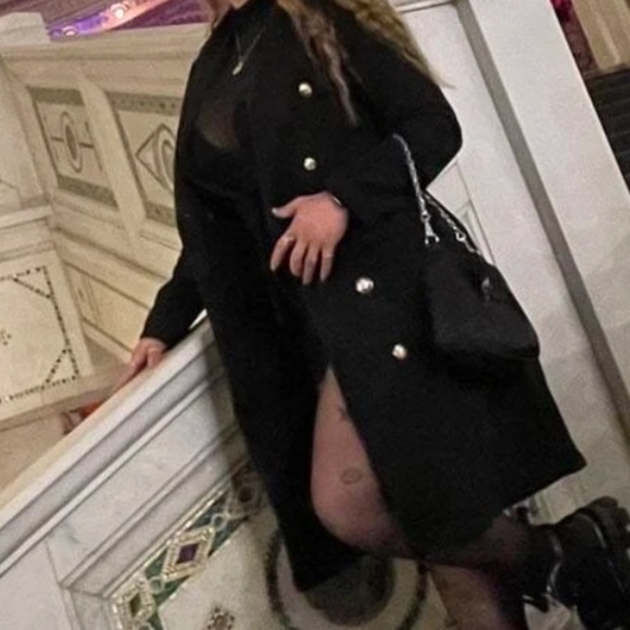 Classic black Button up Long Trench Jacket Coat - Picture 4 of 8